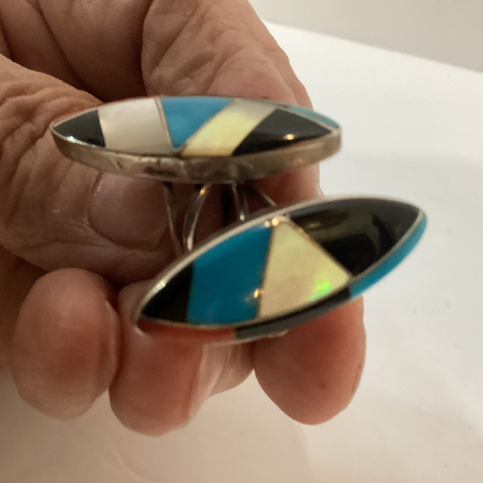 Two vintage Zuni ladies Onyx,turquoise,coral & mop Silver rings Size 6 Gallup,NM Two vintage Zuni ladies Onyx,turquoise,coral & mop Silver rings Size 6 Gallup,NM