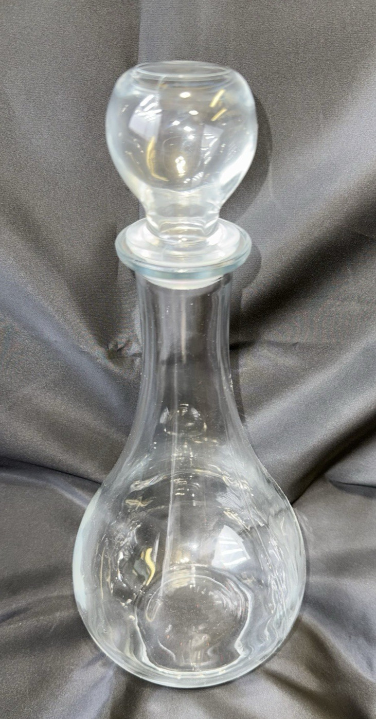 Vintage Italian Glass Decanter w/ Stopper Clear Blown Wine Carafe Barware Italy