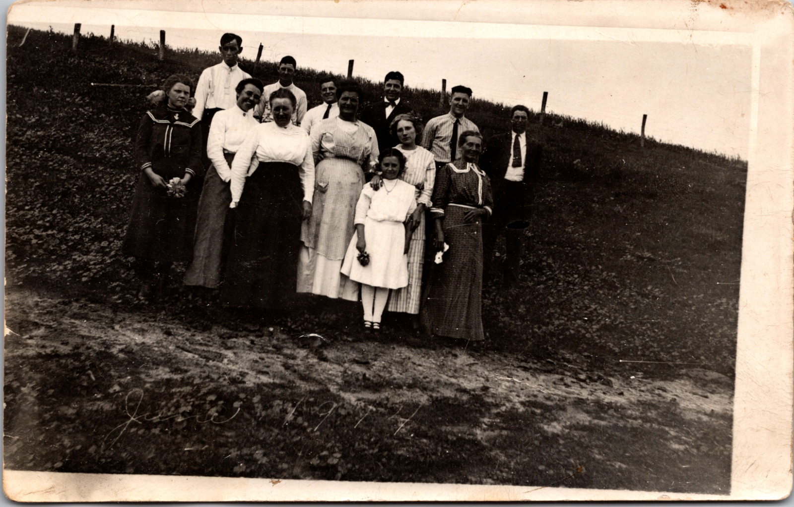 Edwardian Family Group Outdoor Portrait RPPC Real Photo Postcard Antique