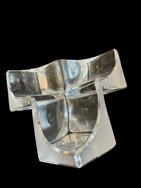 Daum 3 Section Cubist Clear and Frosted Vide Poche Sculpture