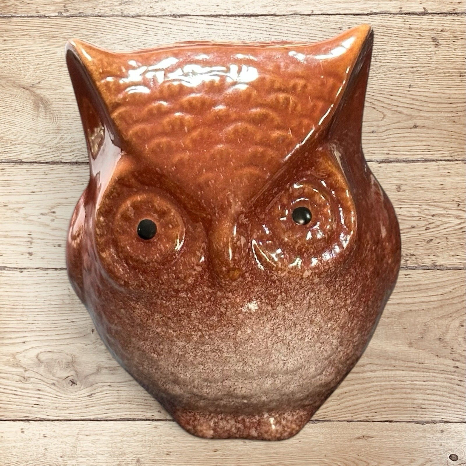Brown Glazed Ceramic Pottery Owl Figurine 3.5