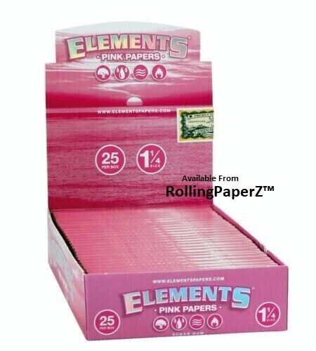New ELEMENTS PINK PAPERS - 1 1/4 SIZE - FULL BOX SEALED / 25PKS/ 50 SHEETS EACH