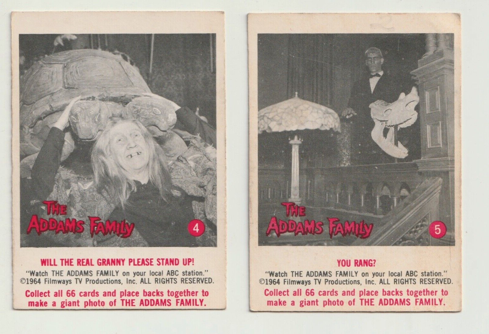 VINTAGE 1964 ADDAMS FAMILY TV SERIES SCANLENS DONRUSS TRADING CARDS 4 5 LURCH