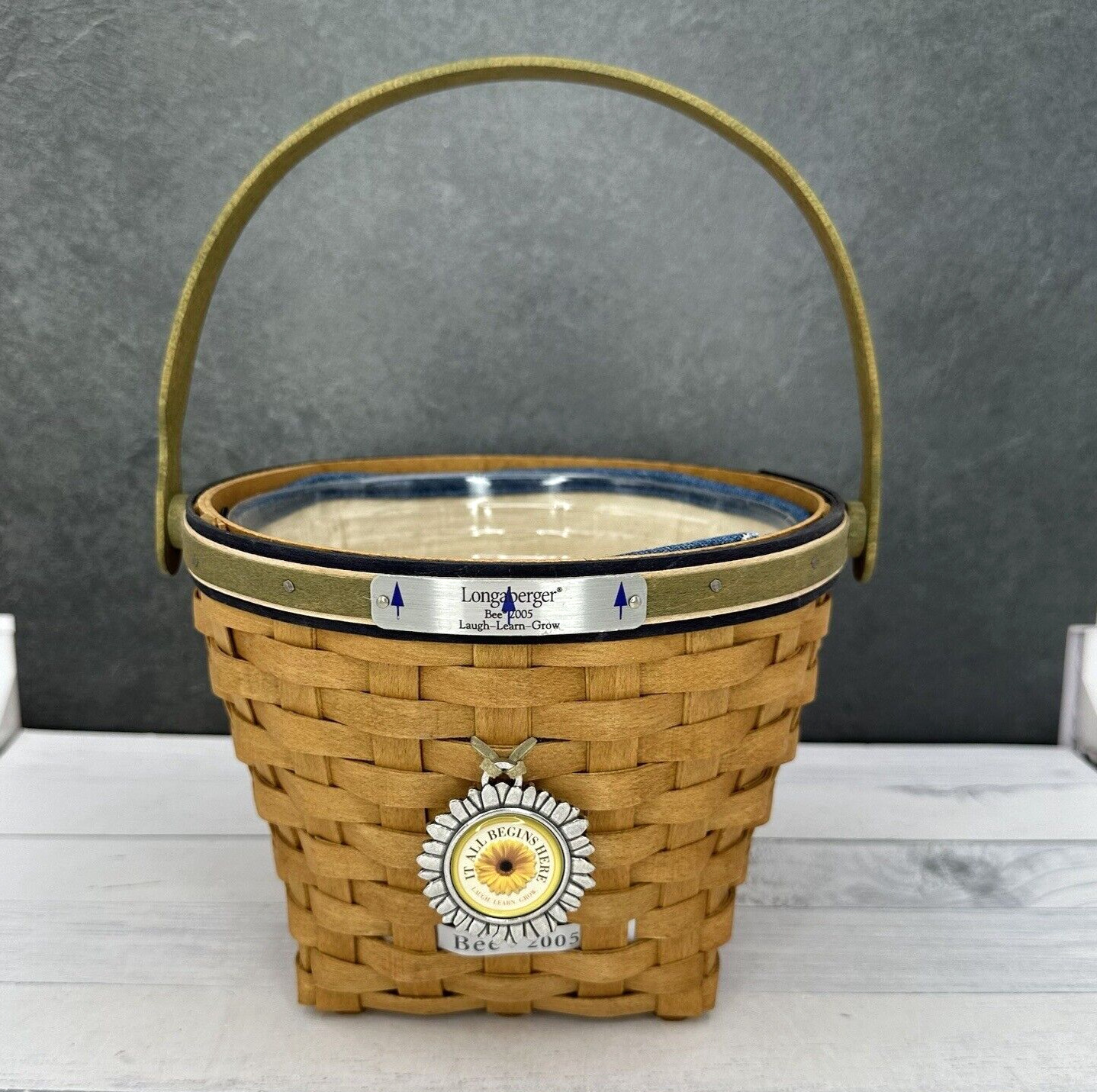 2005 Longaberger Laugh Learn Grow Bee Basket with Liner and Protector