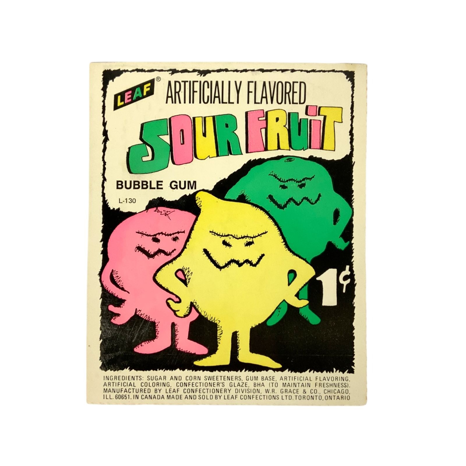 Vintage 1970s Leaf Sour Fruit Bubble Gum Vending Machine Card Insert Advertising
