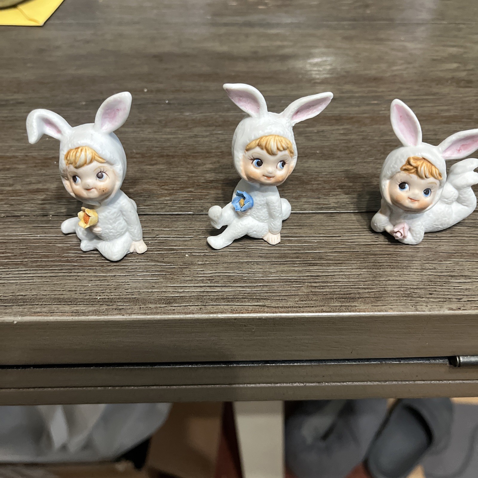 3x MCM Lefton Bisque Anthropomorphic Bunny Like Girl Figurines Japan Kitsch 2\