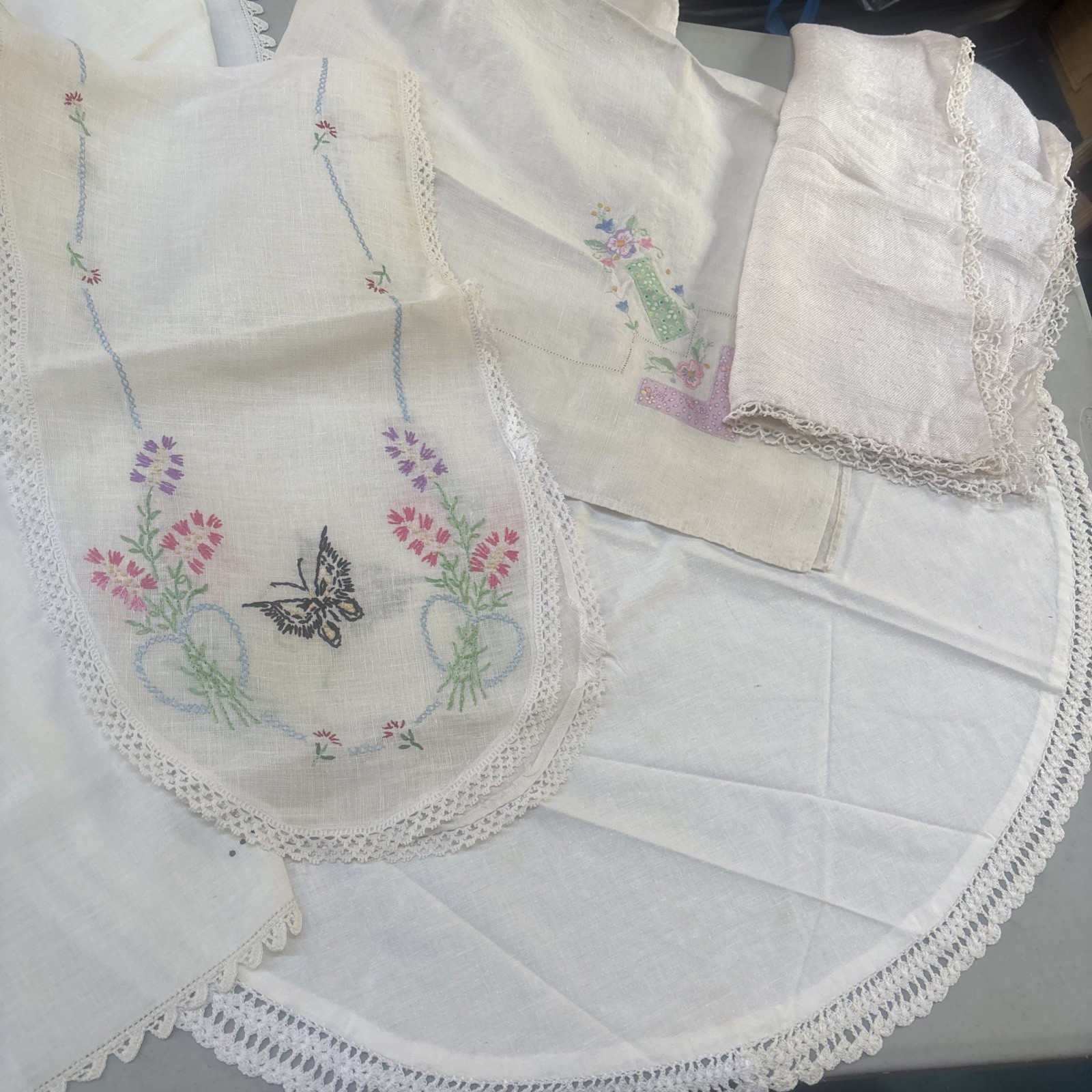 12 Vintage Hand Sewn Table Runners, Cloths, & Linens Various Sizes 12 Vintage Hand Sewn Table Runners, Cloths, & Linens Various Sizes