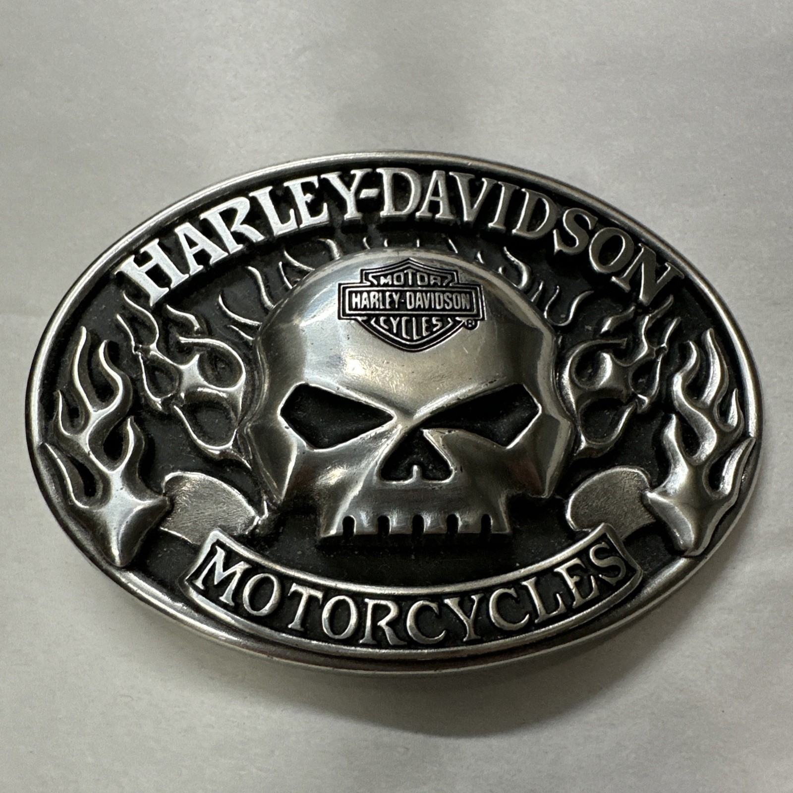 Harley Davidson Willie G Skull Flames Belt Buckle Antique Nickel 2014 H-D