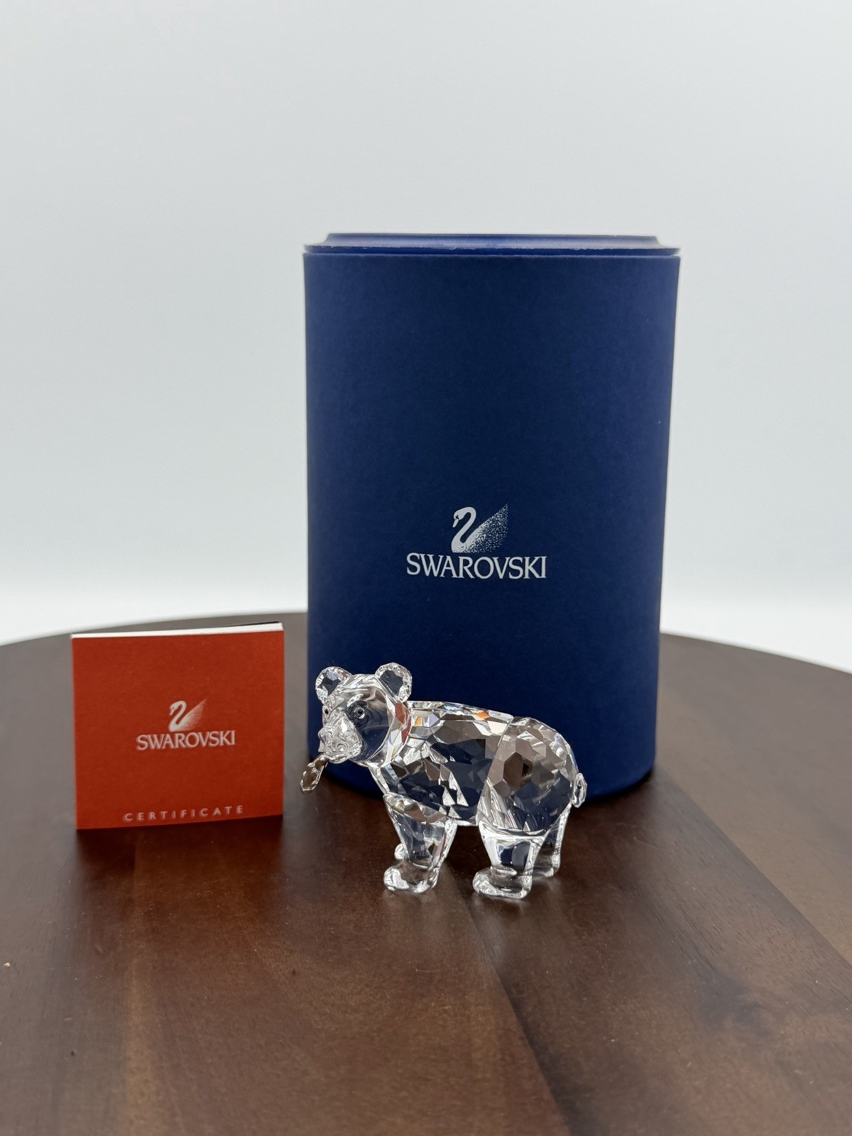Swarovski Crystal grizzly Bear cub with silver salmon fish 261925