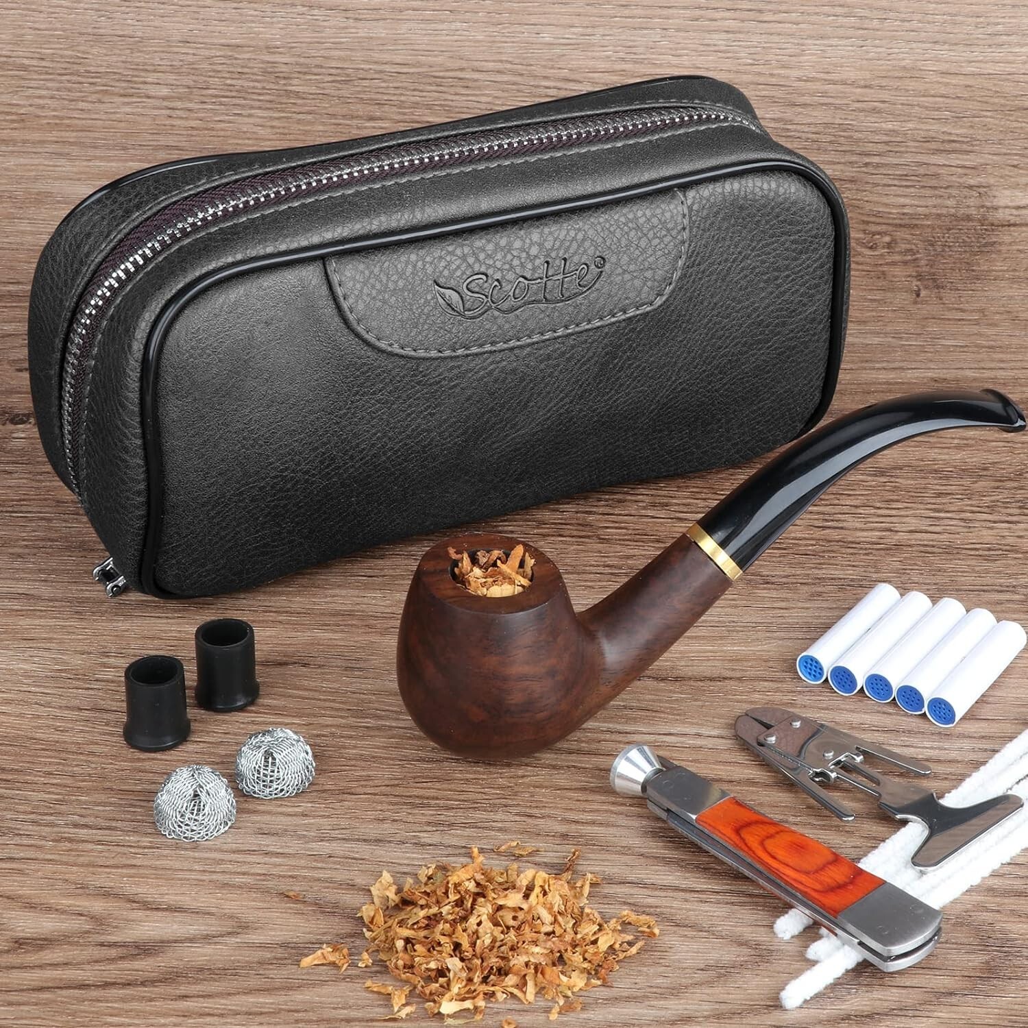 Scotte Durable PU Leather 2 Pipe Tobacco Pouch Case Holder Bag For 2 Black New