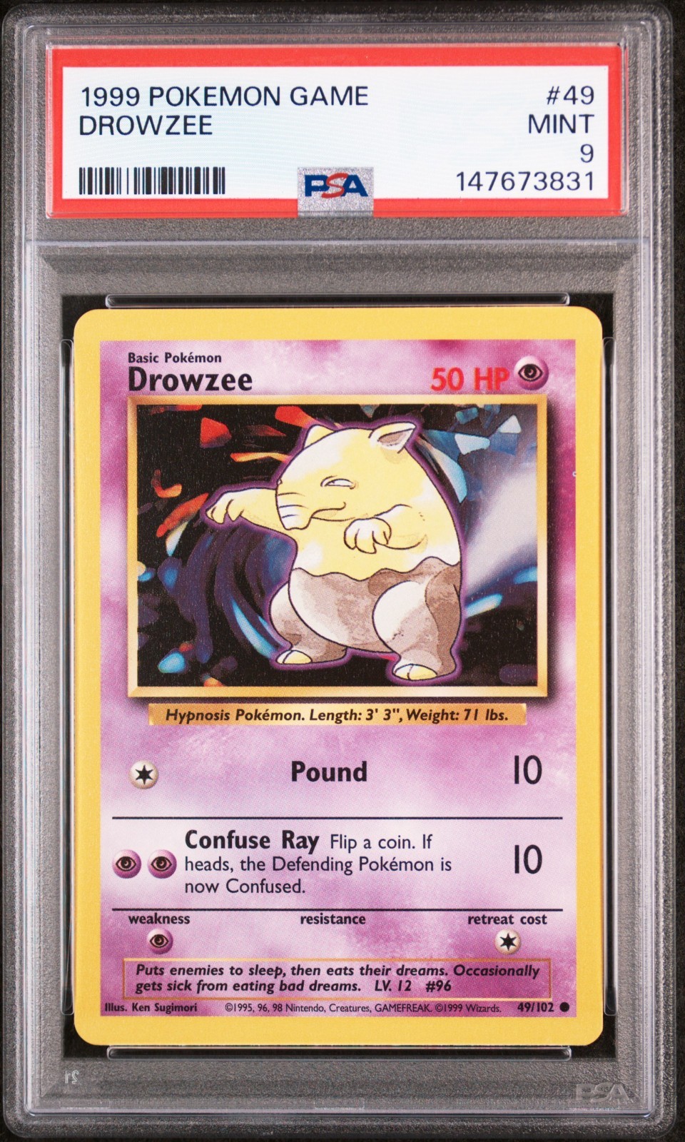 PSA 9 MINT 1999 POKEMON GAME #49 DROWZEE UNLIMITED ENGLISH