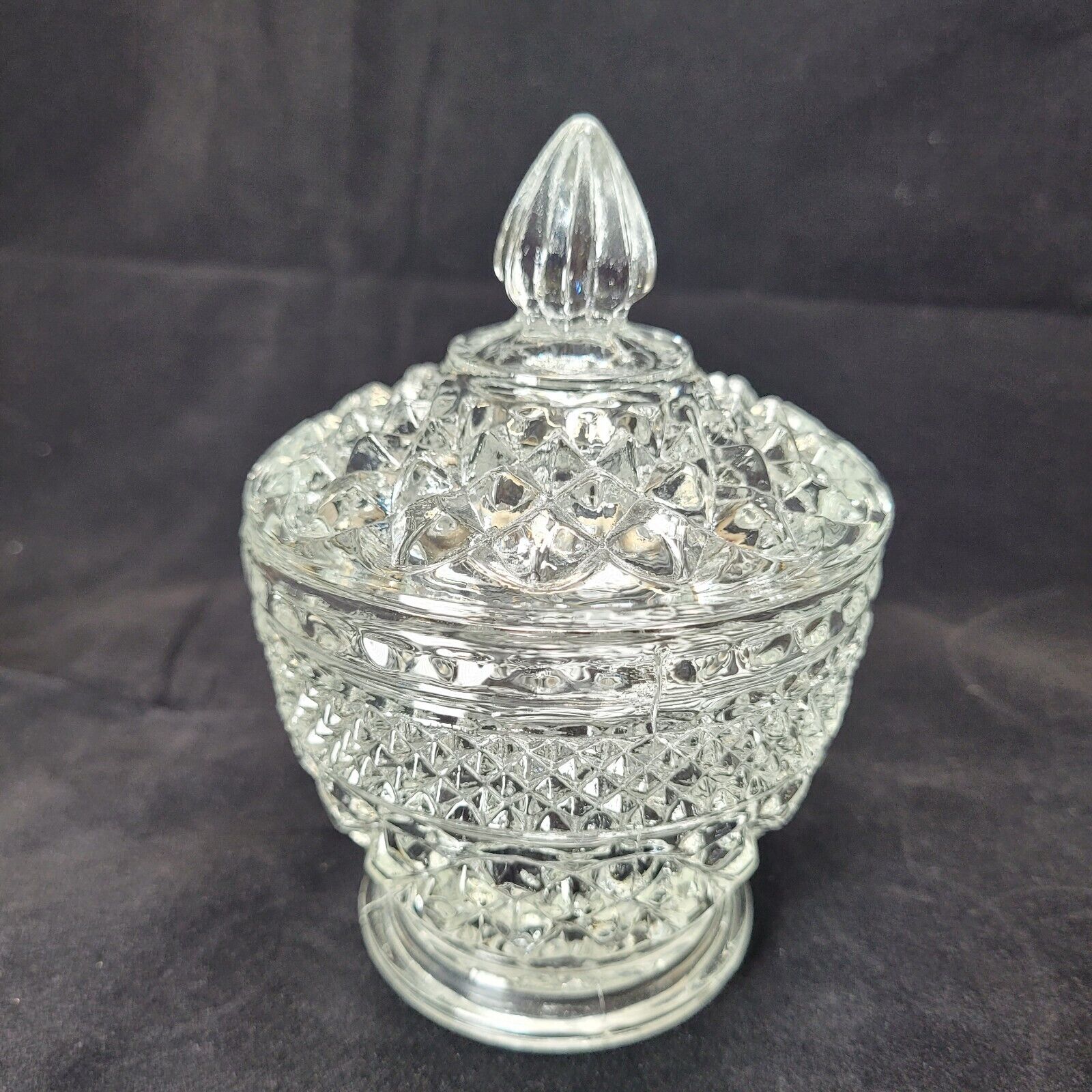 Anchor Hocking Sugar Bowl Wexford Candy Dish Clear Glass With Lid 5 1/2” Vtg