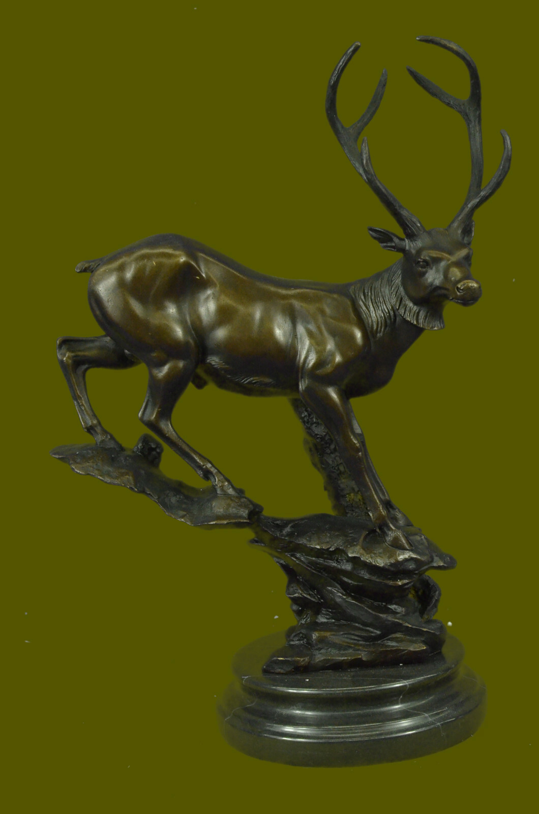 Bronze Marble Statue Elk Deer Stag Buck Hunter Wildlife Art Mountain Decorative