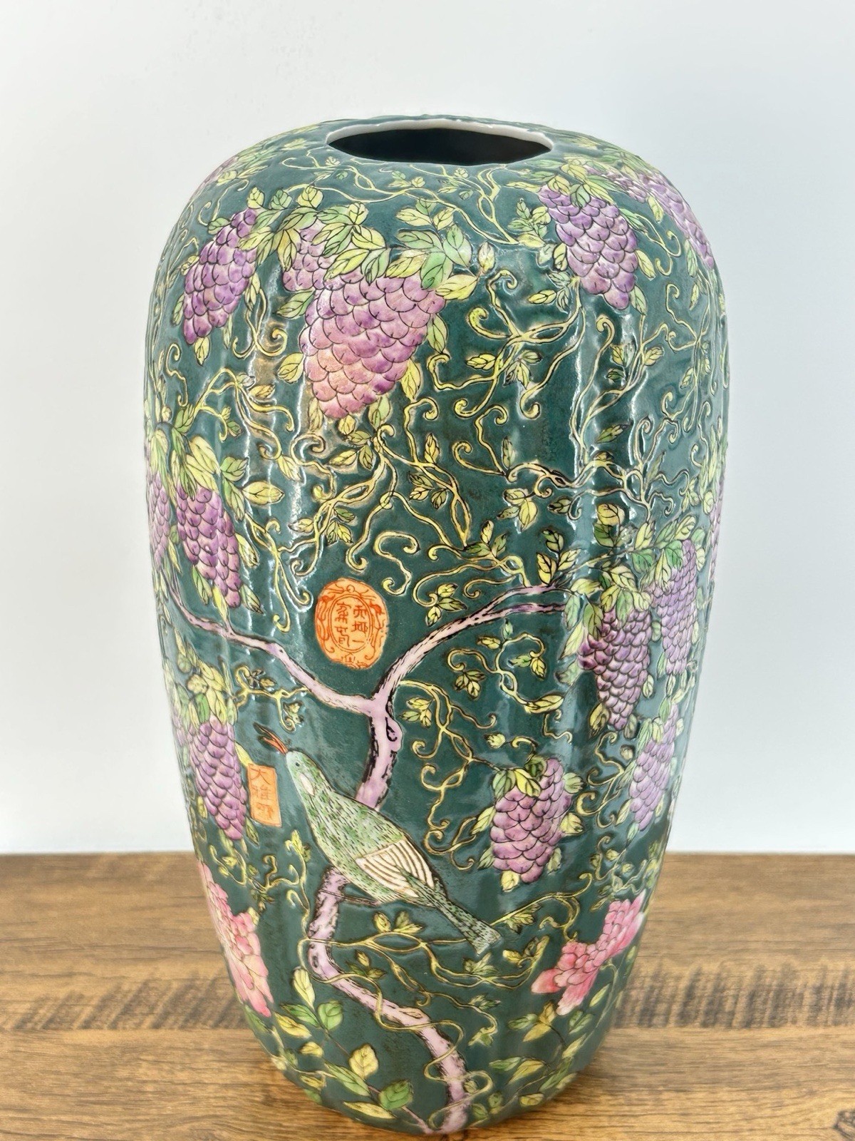 VTG Famille Verte Green Ceramic Vase 20 C Chinese Hand Painted VTG Famille Verte Green Ceramic Vase 20 C Chinese Hand Painted