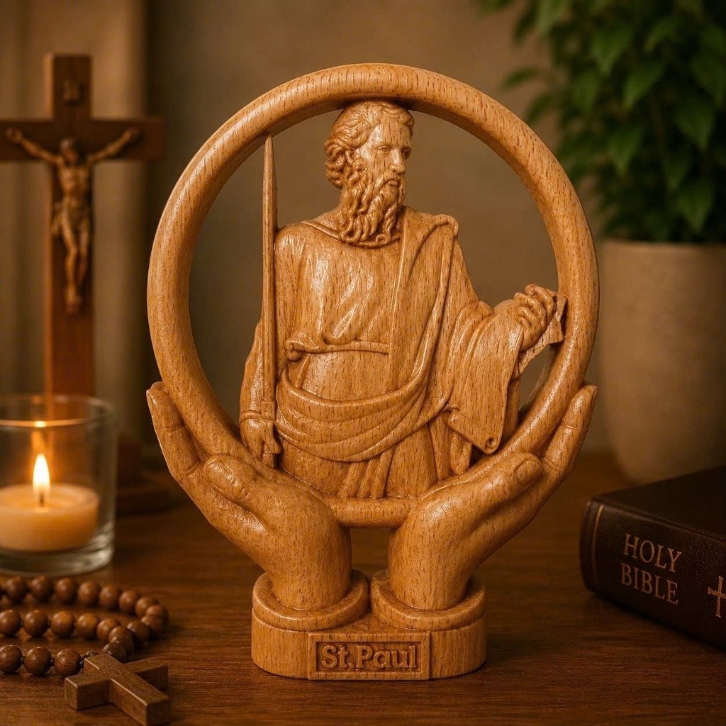 Jesus The Good Shepherd - Wooden carving picture - Religious statue wall decor