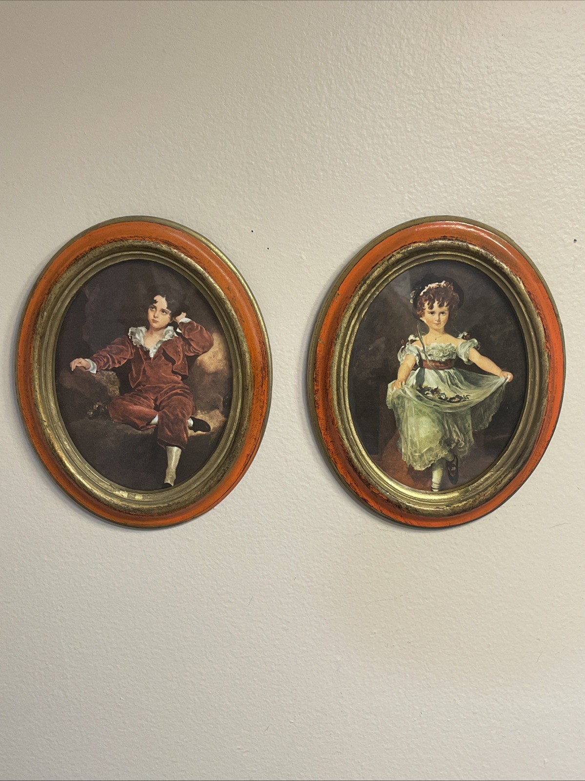 VTG Norleans Italy Master Lambton Red Boy Miss Murray Oval Wall Plaque Frame Set
