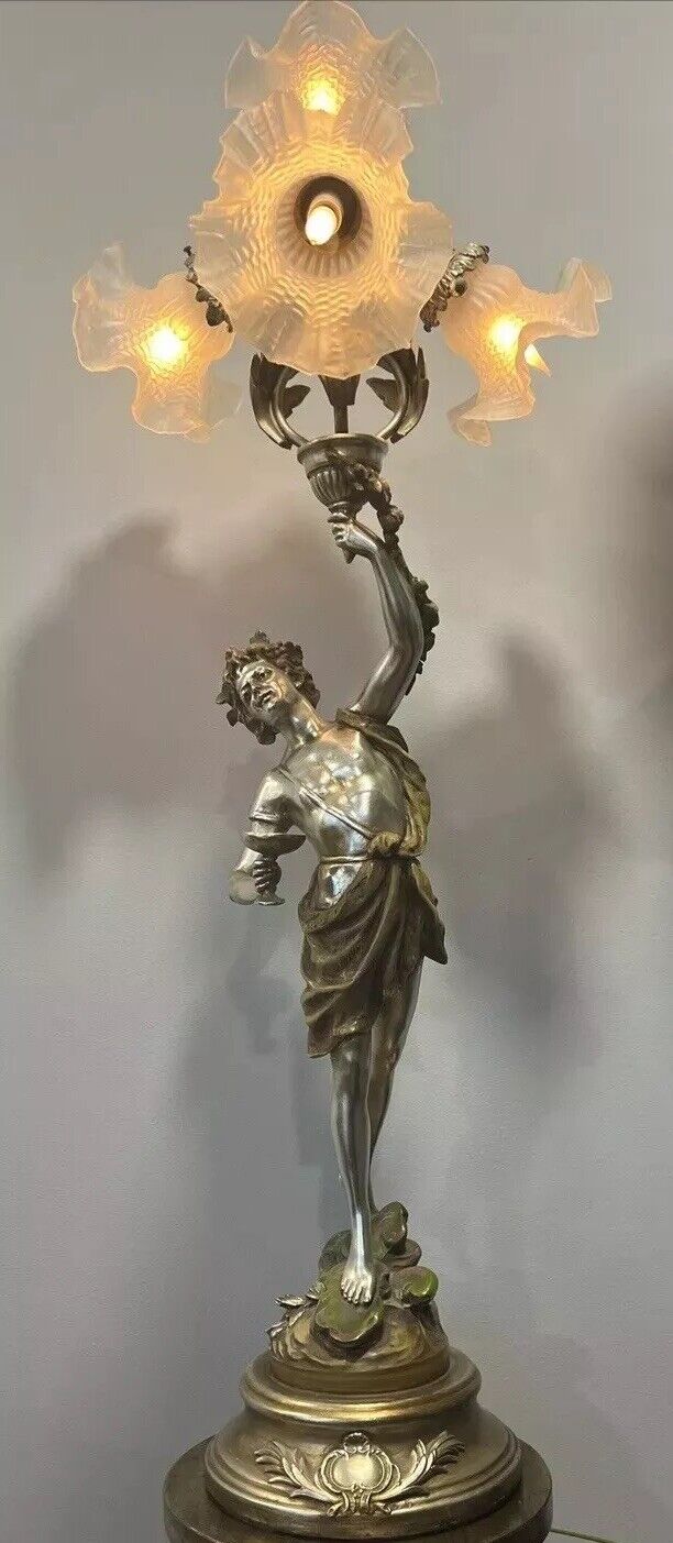 Antique L&F Moreau 4 Light Figural Lamp Man With Chalice Greek Gods