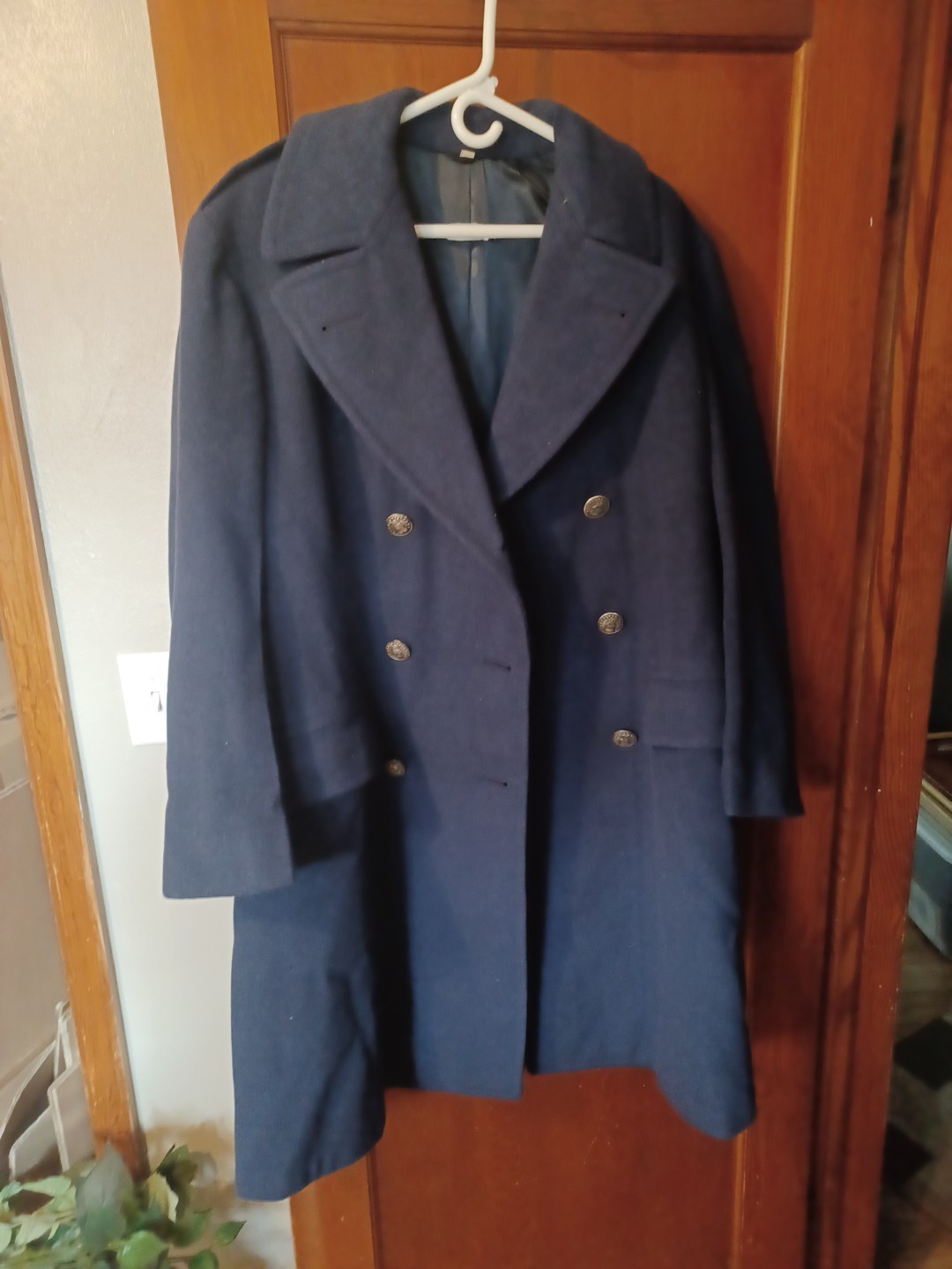 US Air Force Blue Navy Overcoat Wool Trench Coat Size 39R