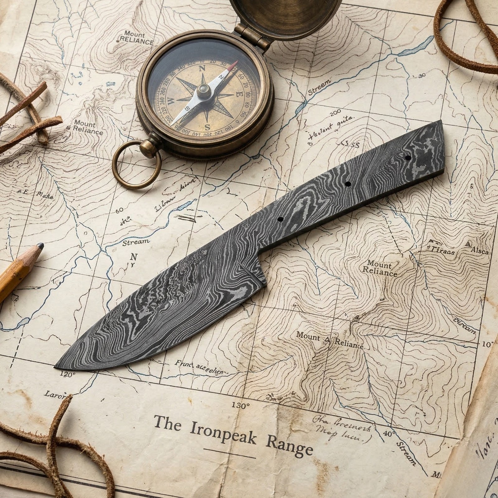 Damascus Steel Full Tang Knife Blank Handmade Hunting DIY EDC Supply w/ Sheath