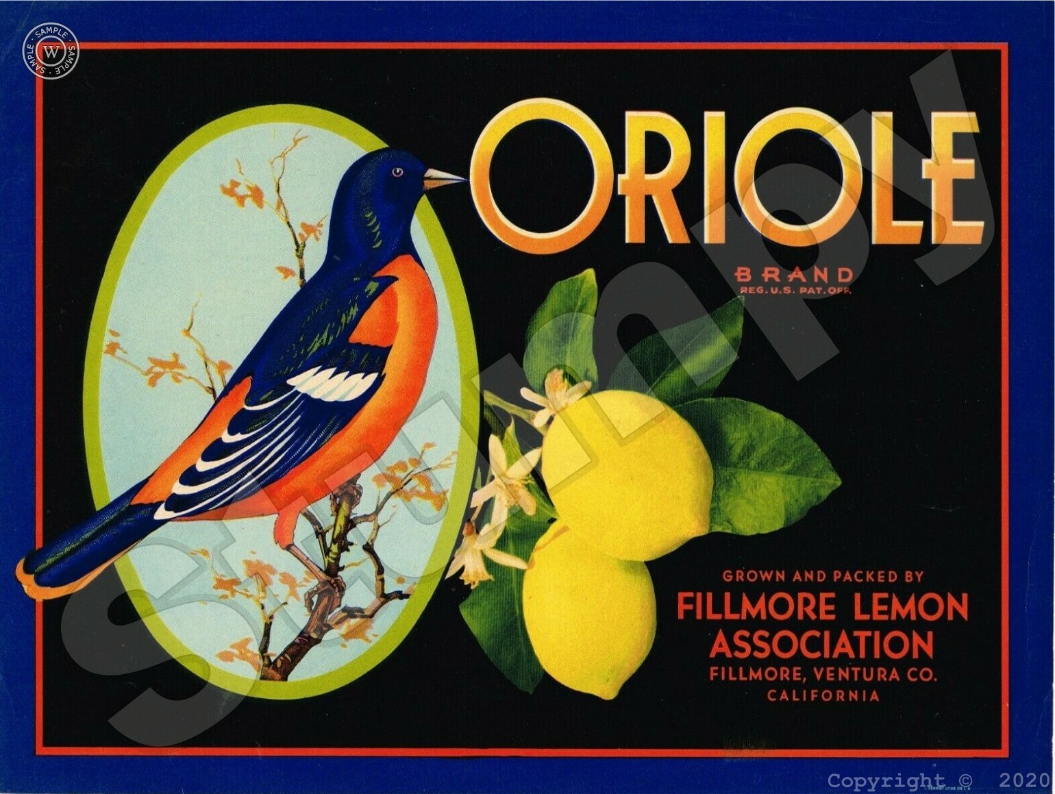 Oriole brand Lemon label Metal Sign 9