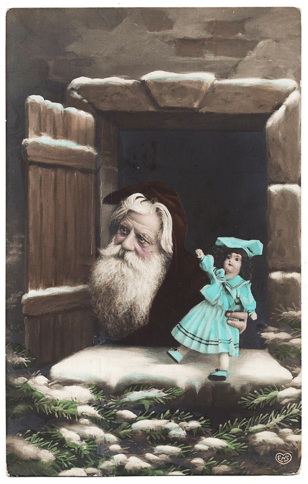 RPPC Santa Claus Holding Doll Looking Out Window m. 1900 antique Christmas pc RPPC Santa Claus Holding Doll Looking Out Window m. 1900 antique Christmas pc