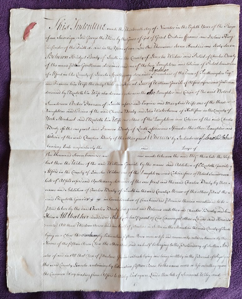 1767 Louth Lincolnshire Beaty Bromhead Deed of Covenant Indenture