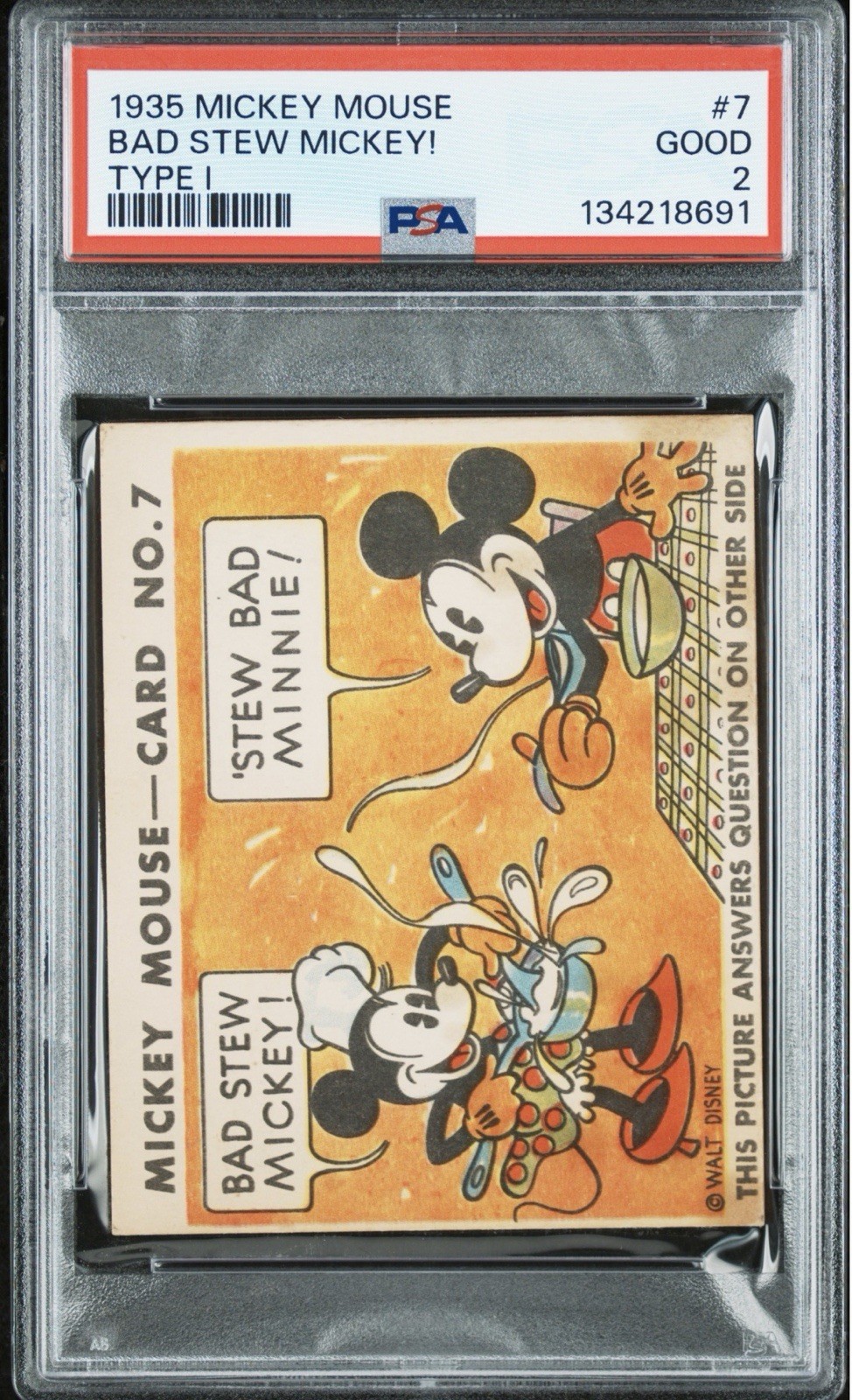 1935 DISNEY MICKEY MOUSE PSA 2 GUM CARD KEY #7 TYPE 1 BAD STEW MICKEY MINNIE