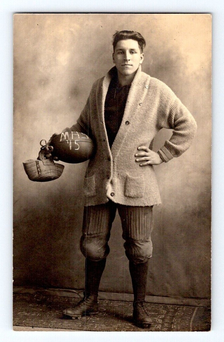 RPPC 1915. FRANCIS GERBER. CAPTAIN OF FOOTBALL TEAM. MONROE, WASH. POSTCARD L28