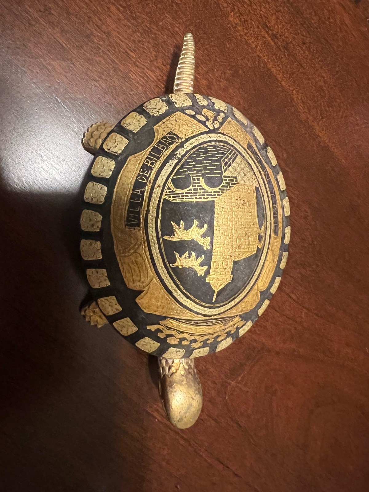 Vintage BOJ Eibar España Damascene Turtle Hotel Desk Bell Villa de Bilbao WORKIN