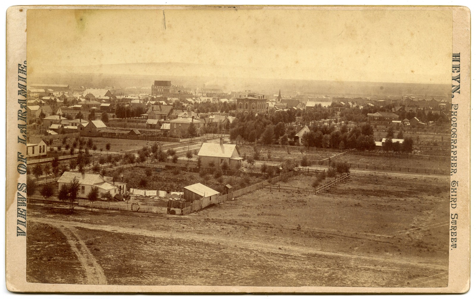 Rare 1880s Boudoir Card Photo Bird's Eye View of Laramie, Wyoming by Herman Heyn