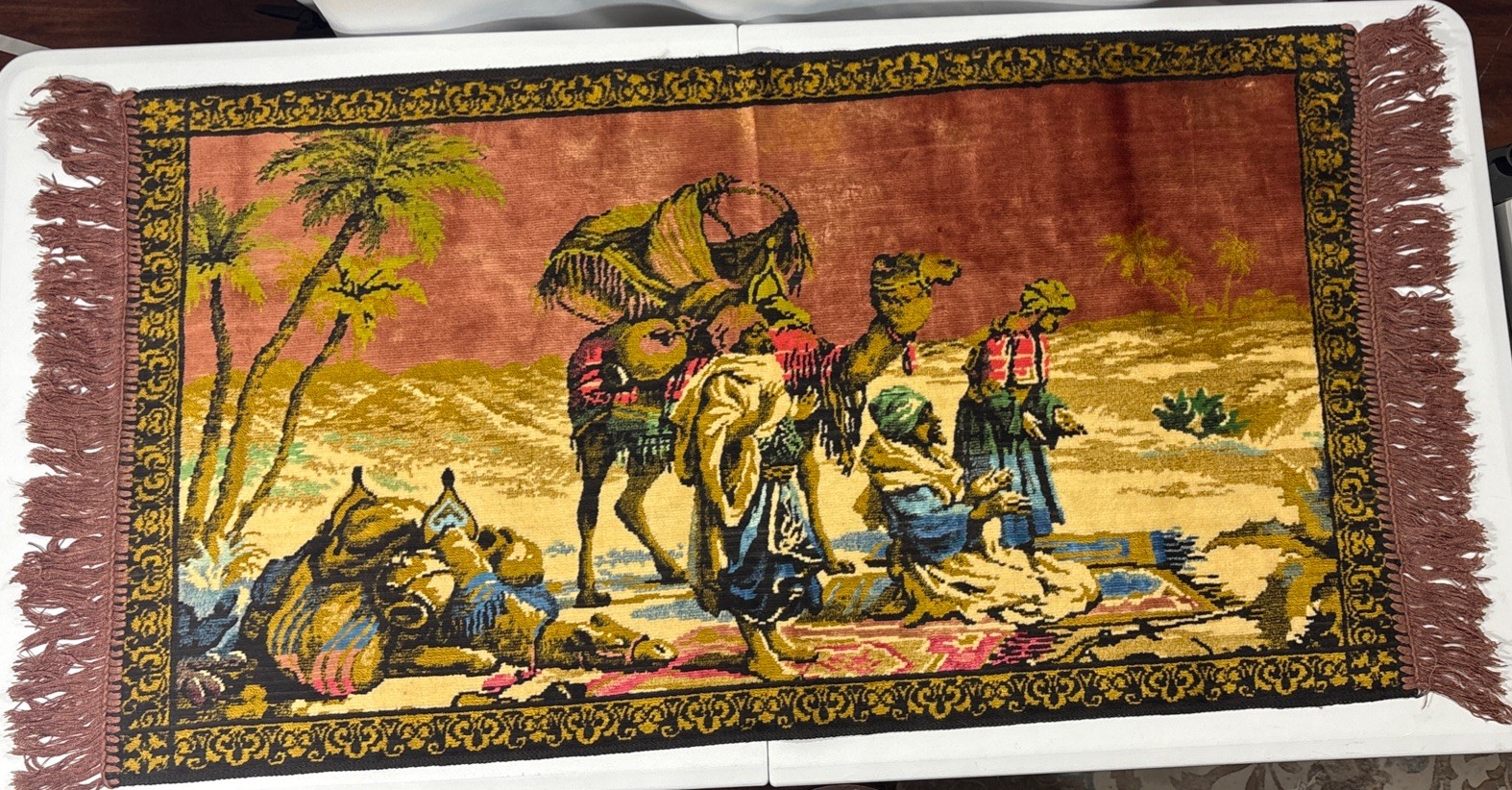 Vintage Three Wise Men Velvet Tapestry Camel Nativity Caravan Wall Hanging 21x39