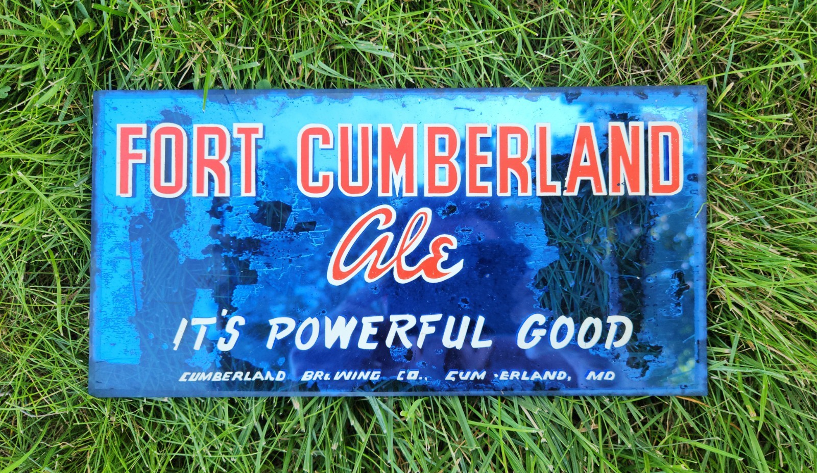 1940's Old German Beer Sign FORT CUMBERLAND ALE MIRRORED GLASS OLD EXPORT