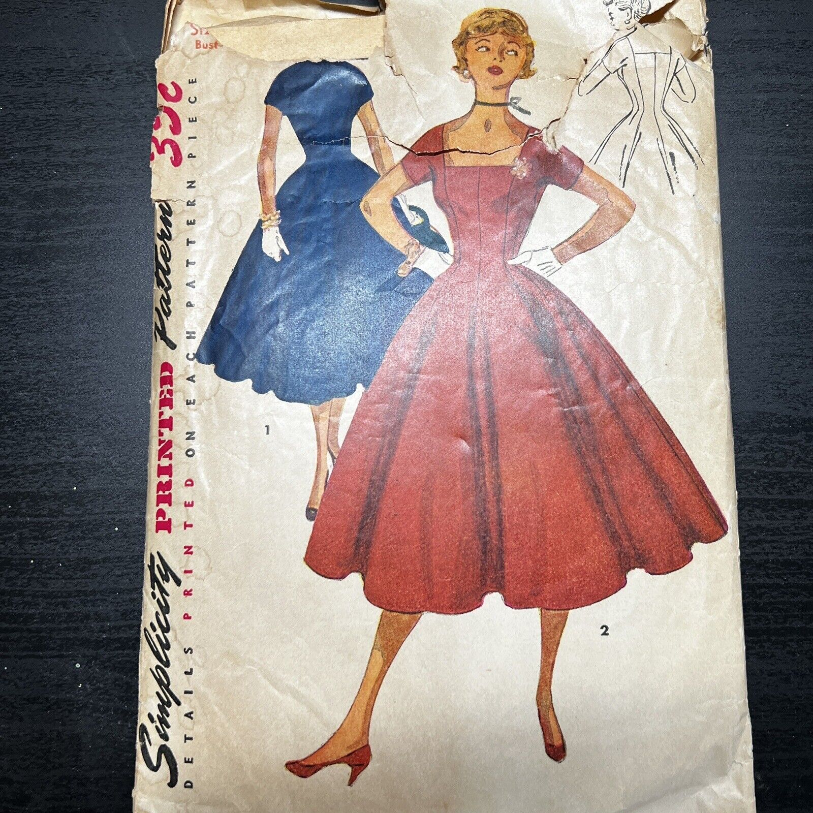 Vintage 1950s Simplicity 4639 Full Skirt Princess Dress Sewing Pattern 16 CUT