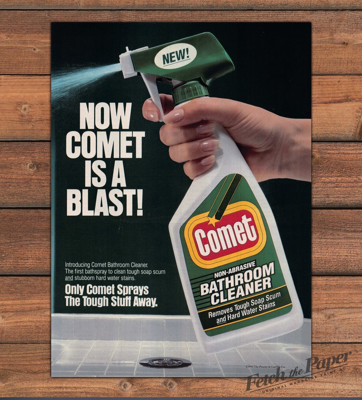 Comet Bathroom Cleaner Spray Bottle New Blast Print Ad 1993 1990s