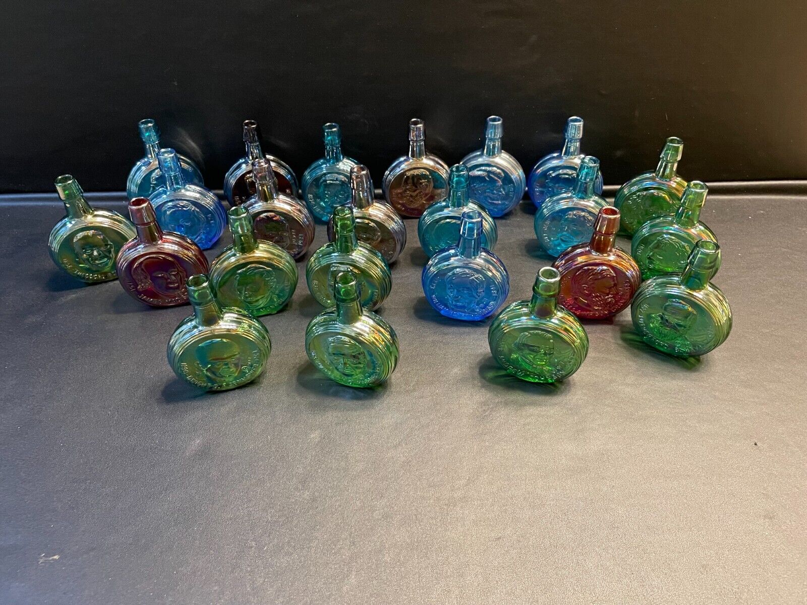 23 Vtg  Wheaton Iridescent Glass Miniature Bottles ~ U.S. Presidents ~