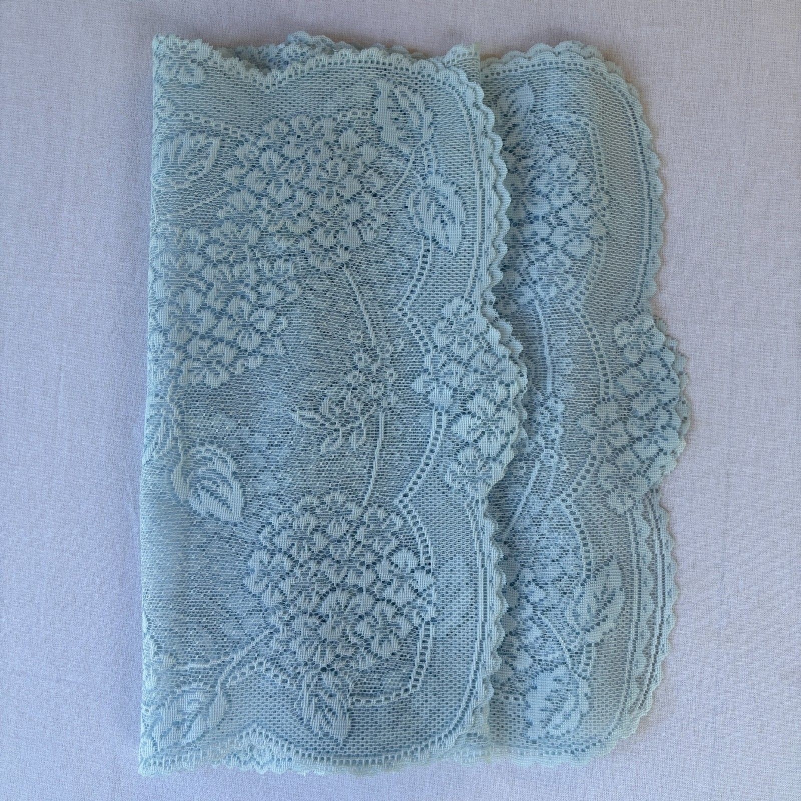 Vintage Blue Floral Lace Table Runners Dresser Scarves Set of 2 Cottagecore