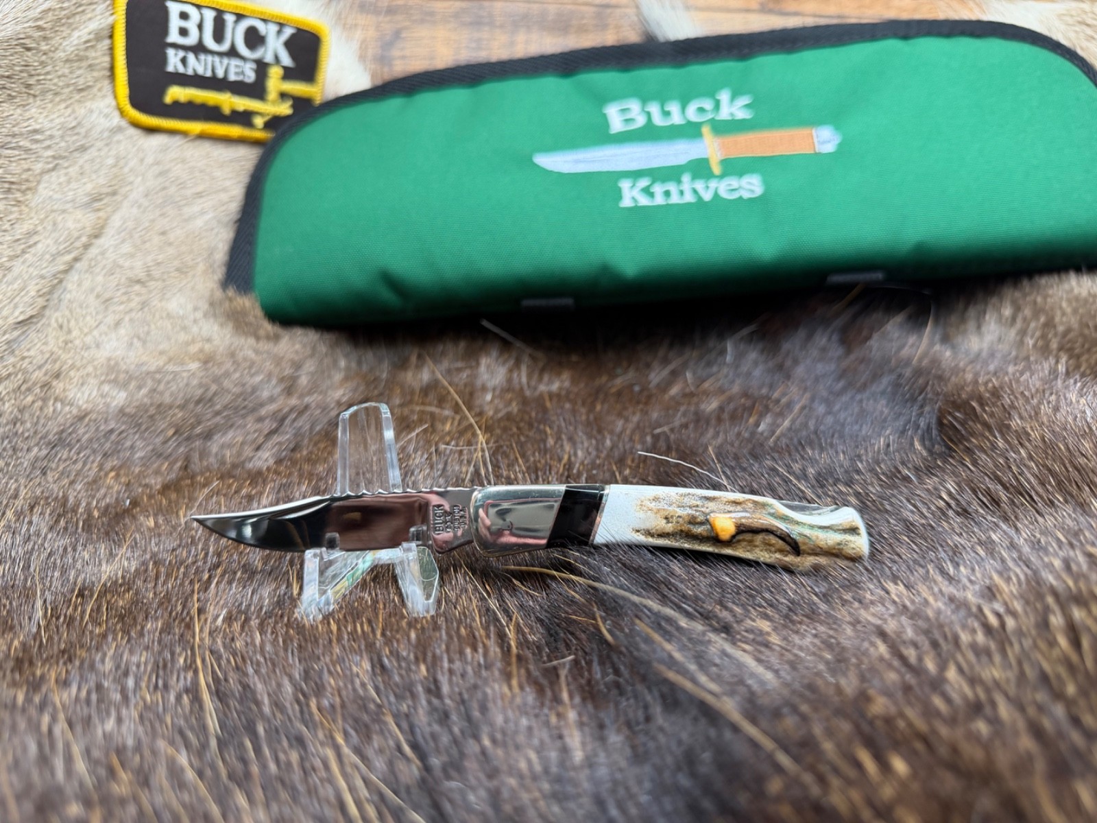 Buck WBC 503 Knife Stag Handle Stainless Blade & Bear Claw Inlay Sheath Mint Box