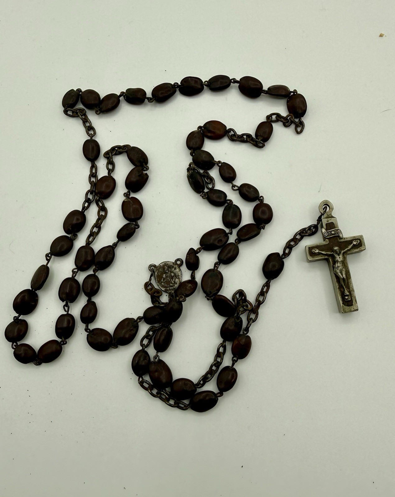 Vintage Catholic Spina Christi Seed Rosary with Hinged Reliquary Crucifix
