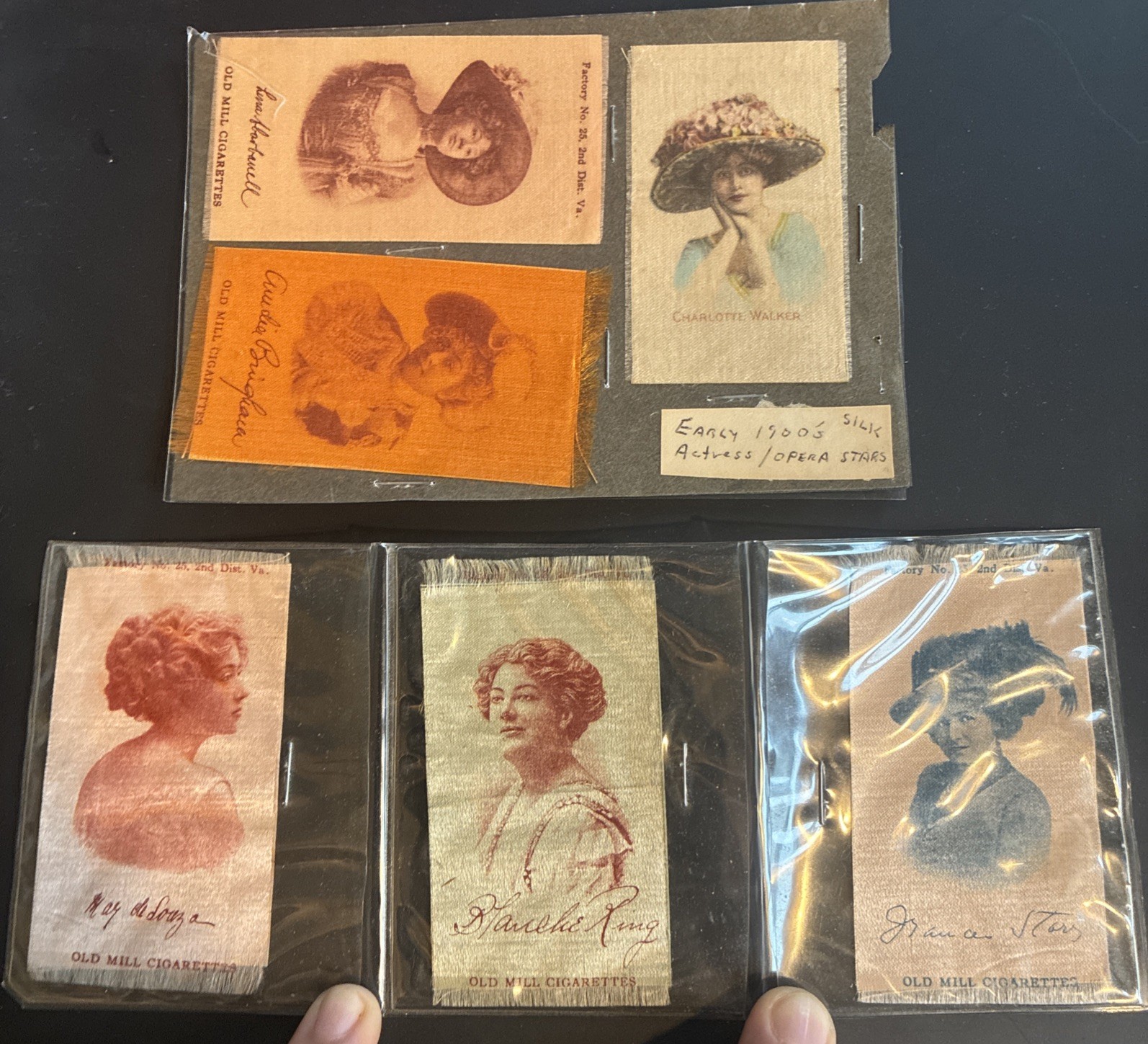 1910’s Old Mill Cigarettes Silk S72 Actresses and Stage Stars Lot of 6