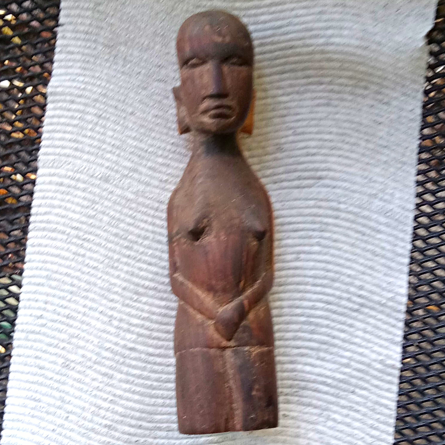 Hand Carved Wooden Woman Figurine Sculpture, Brown Wood People Theme