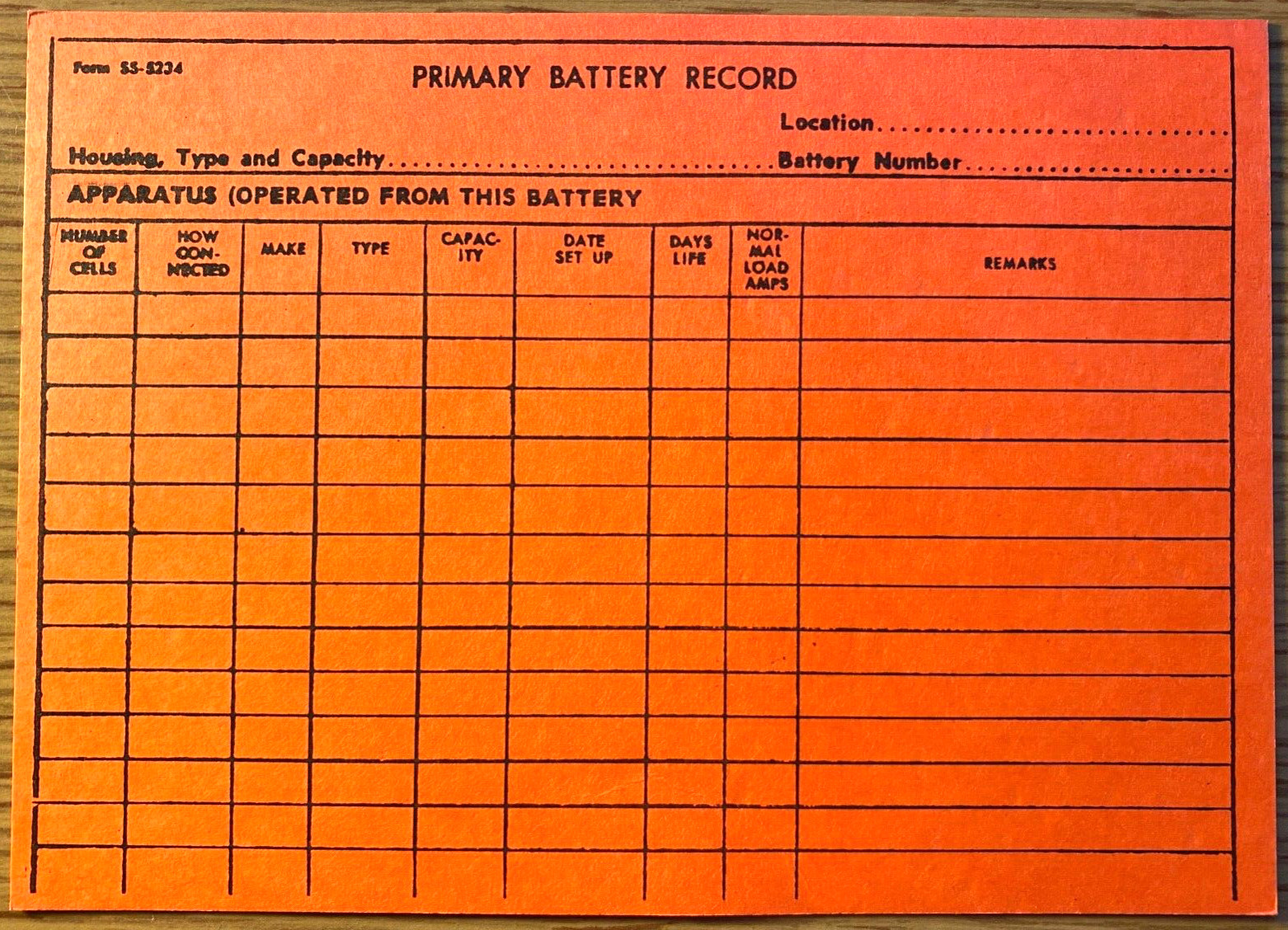 1952 Erie Lackawanna Railroad Company Vintage Form Card Primary Battery Record