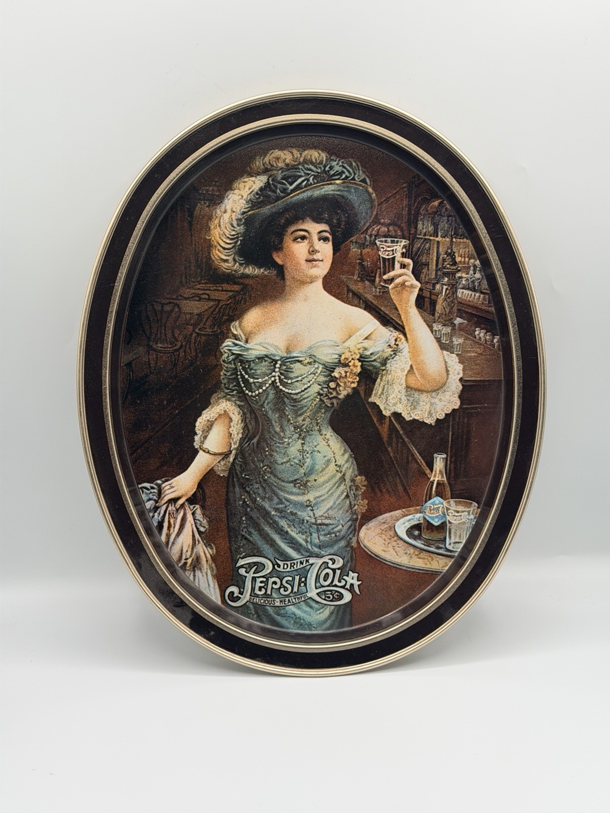 VTG Pepsi Cola Metal Tray Victorian Woman 14.5x11.5 Serve  Barware Wall Decor