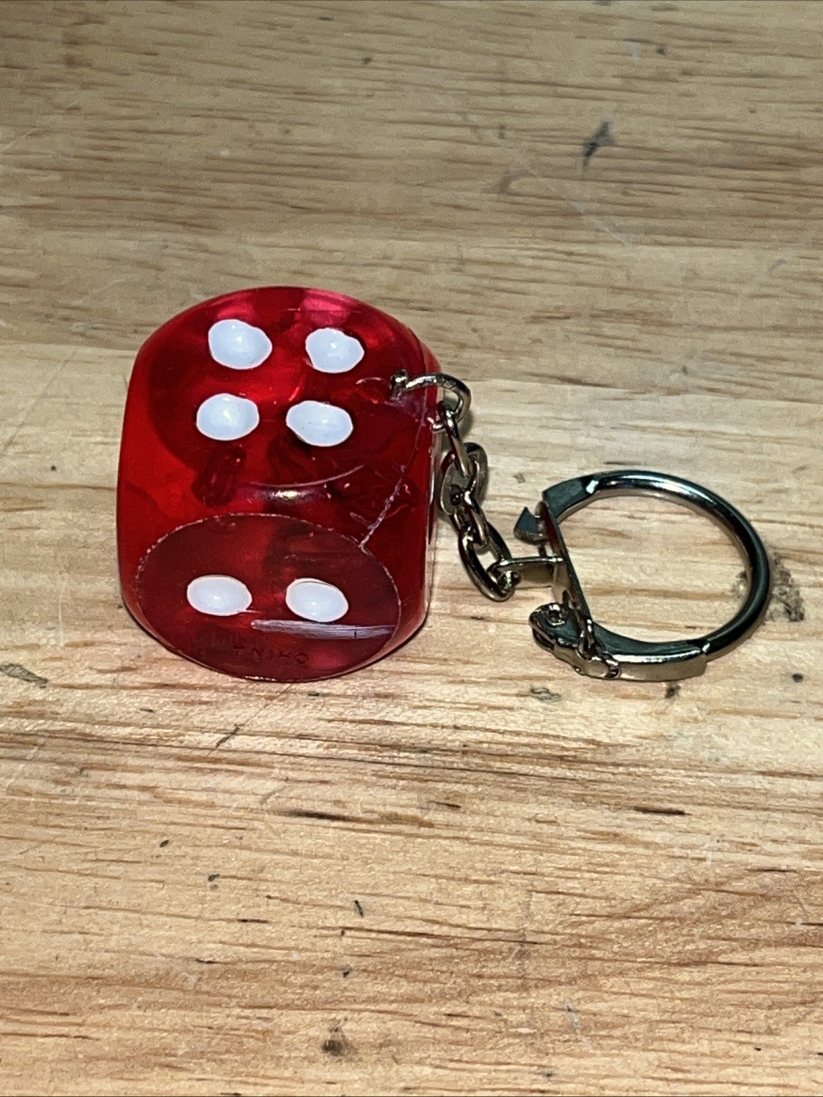 Vintage CLEAR RED DICE Keyring Key Fob Keychain ~ 1