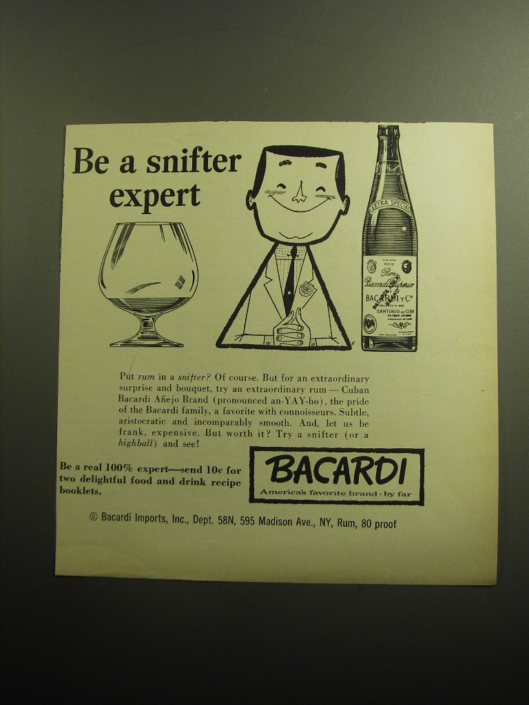 1958 Bacardi Rum Ad - Be a snifter expert 1958 Bacardi Rum Ad - Be a snifter expert