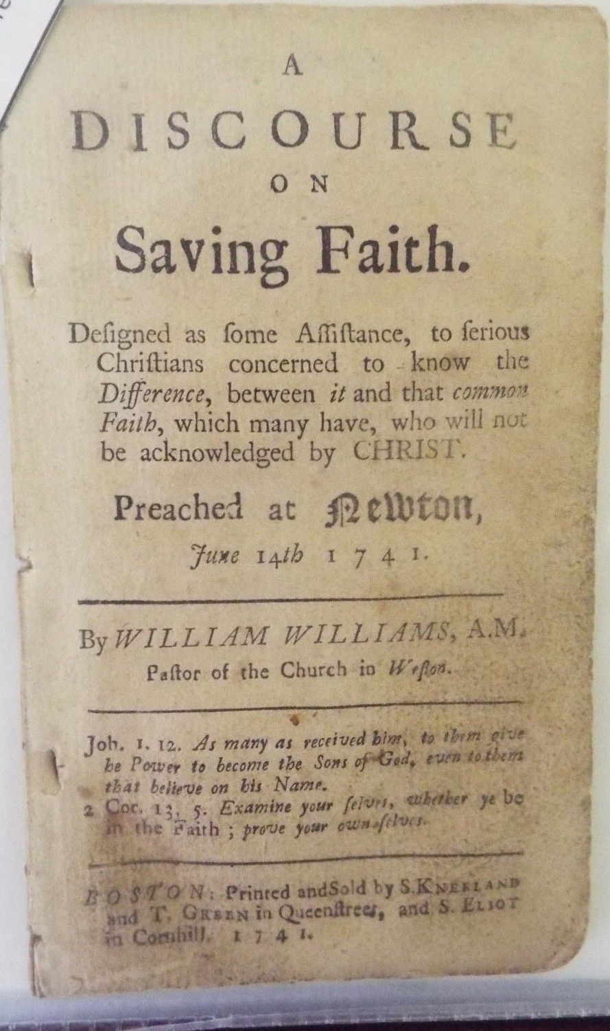 William Williams 1741 Unsigned Booklet