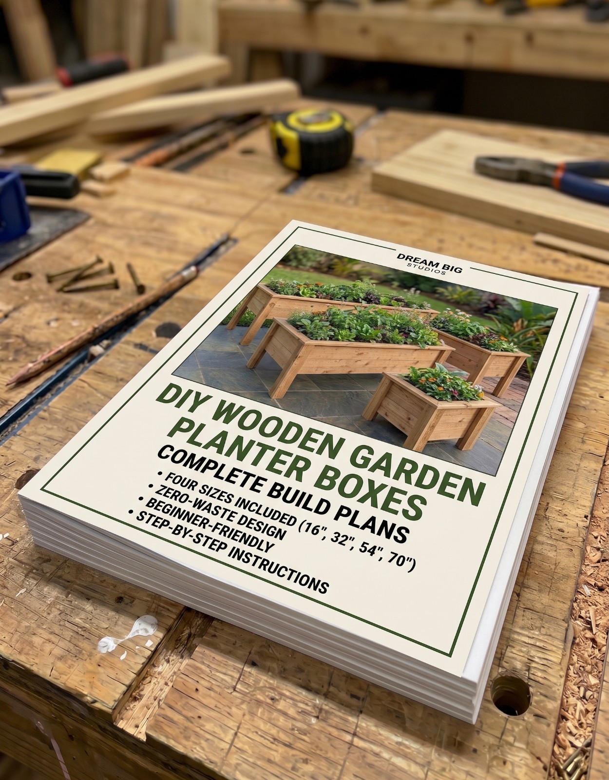 DIY Raised Wooden Garden Planter Box Printed Plans Fence Picket Woodworking Buil