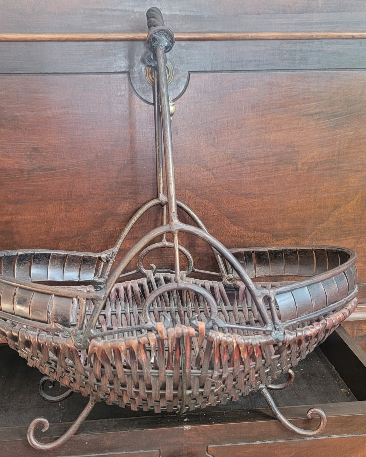Vintage French Style Woven Wire & Wicker Harvest Basket Farmhouse Decor