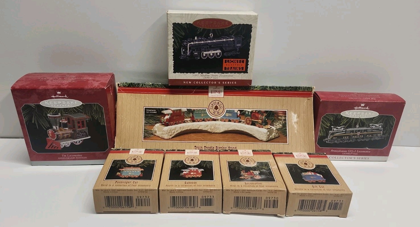 Hallmark Keepsake Christmas Train Ornament Lot 8pc Lionel Hudson GG1 Claus & Co