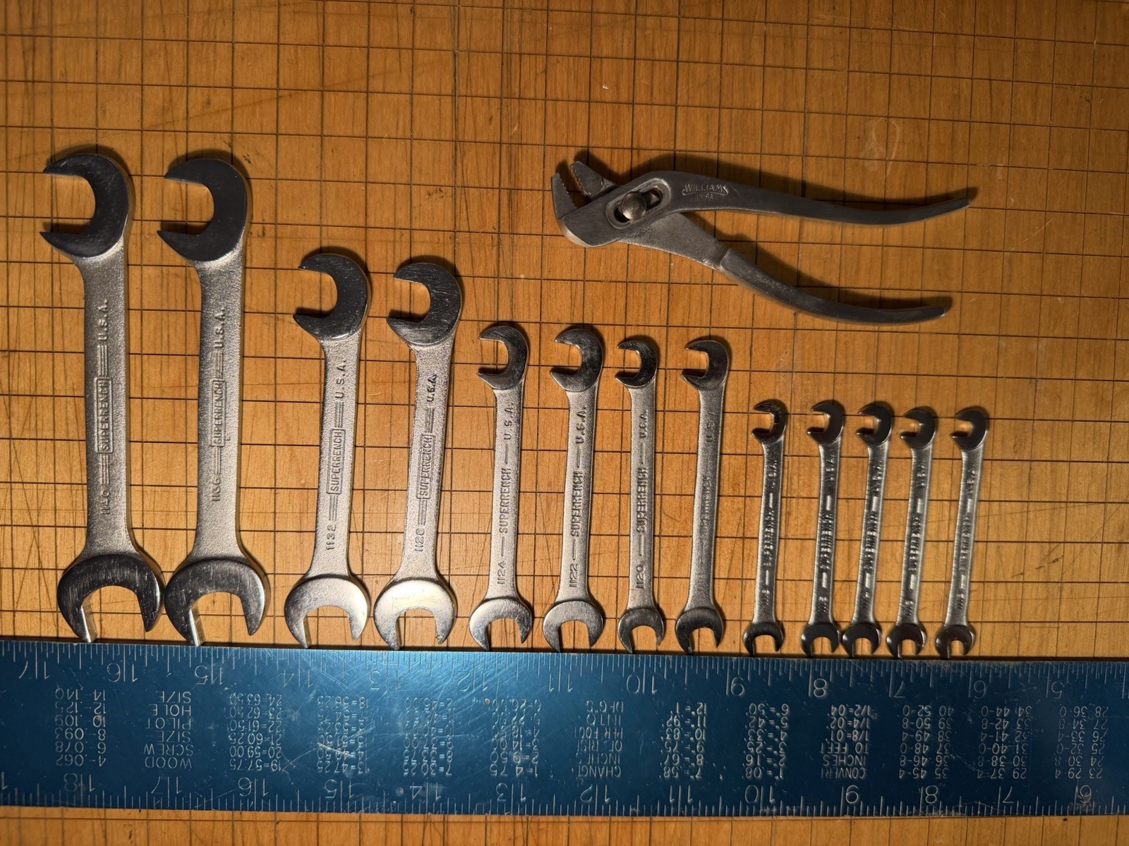 Vintage J.H. Williams Superrench 11-Pc Angle Ignition Wrench Set & 1519A Pliers
