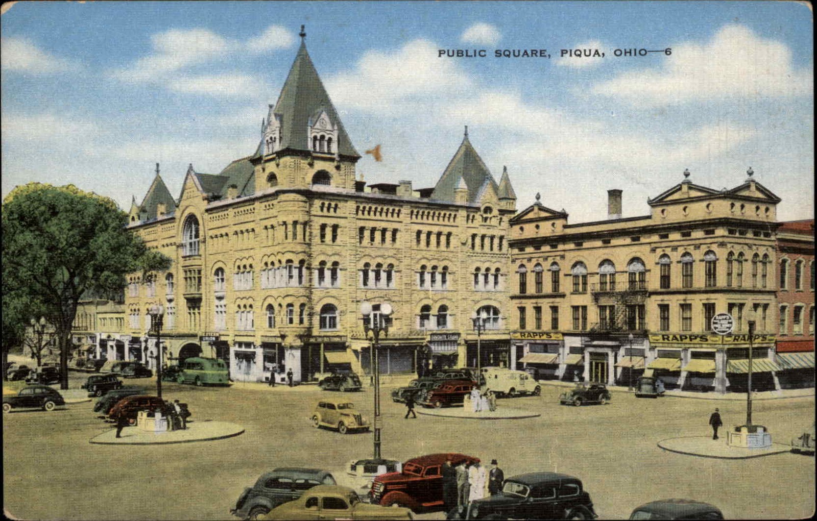 Piqua OH Ohio Public Square Rapp\'s Storefront c1930-40s Vintage Postcard